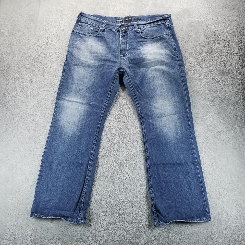 Helix Jeans Mens 38x32 Blue Relaxed Bootcut Faded Embroidered Pocket